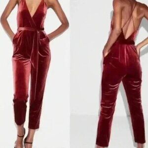Elegant Velvet Burgundy Jumpsuit